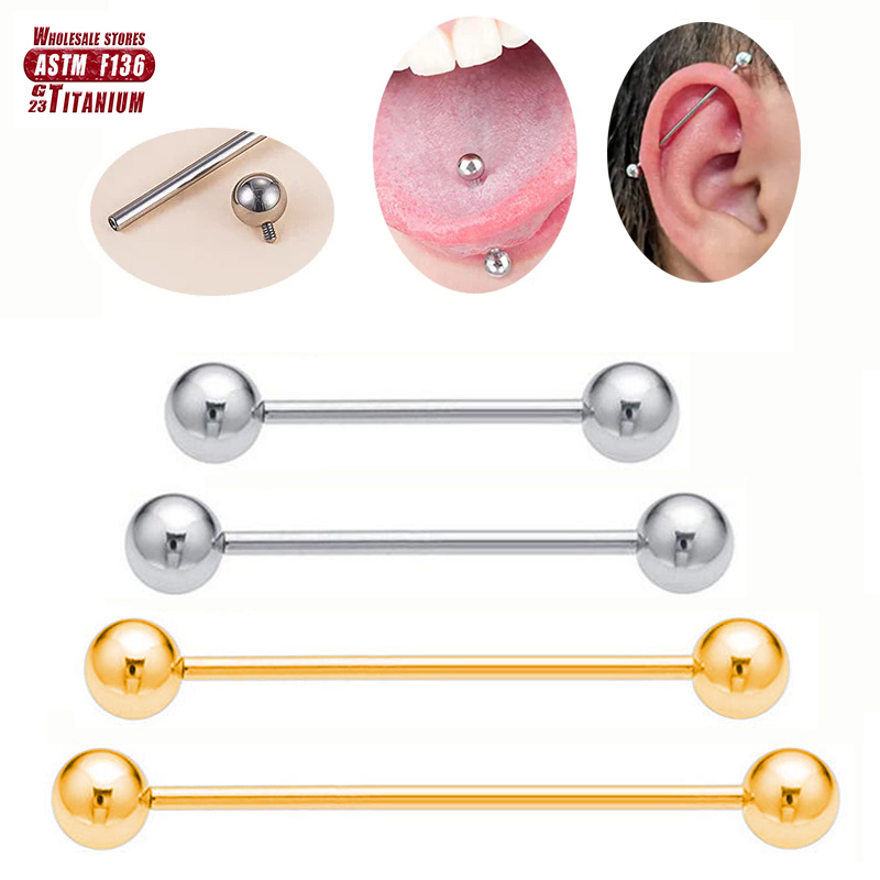 Tongue Barbell Straight - F136 チタンピアス 14G バーベルボール 舌 ニップル