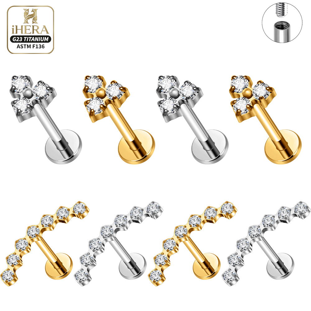 Flat Back Labret Stud - 16G G23チタン製フラットバックタッセルダングルチェーンラブレットスタッドリップトラガスヘリックス軟骨ピアスボディジュエリー卸売ロット