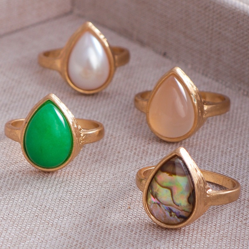 Body Jewelry Brands - トレンドデザイン ユニーク ヴィンテージ ティアドロップリング アバロンシェル ペーパーカーブ