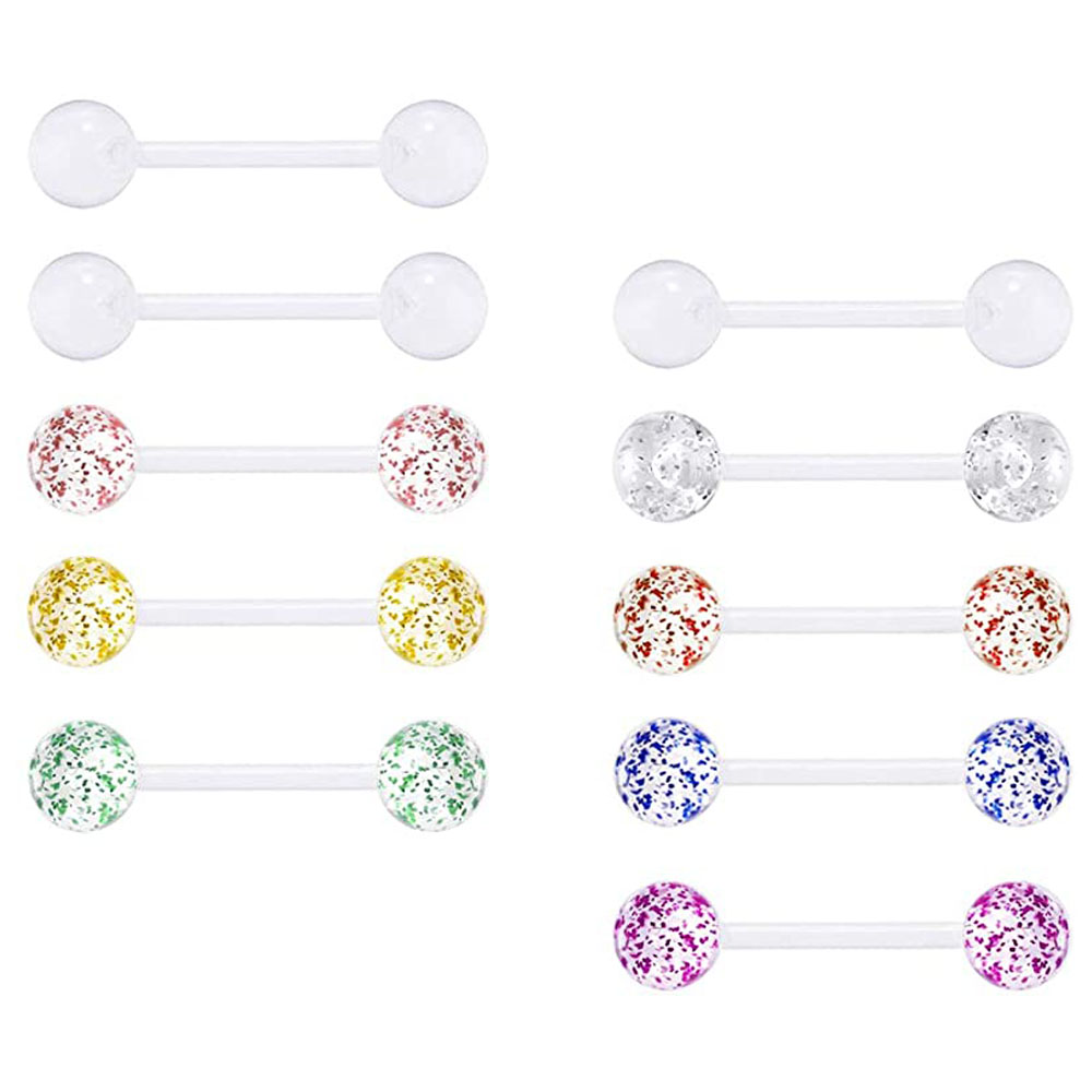Tongue Barbell Straight - 穴あき乳首ピアス,プラスチッククランプ,12mm,14mm,16mm,10個