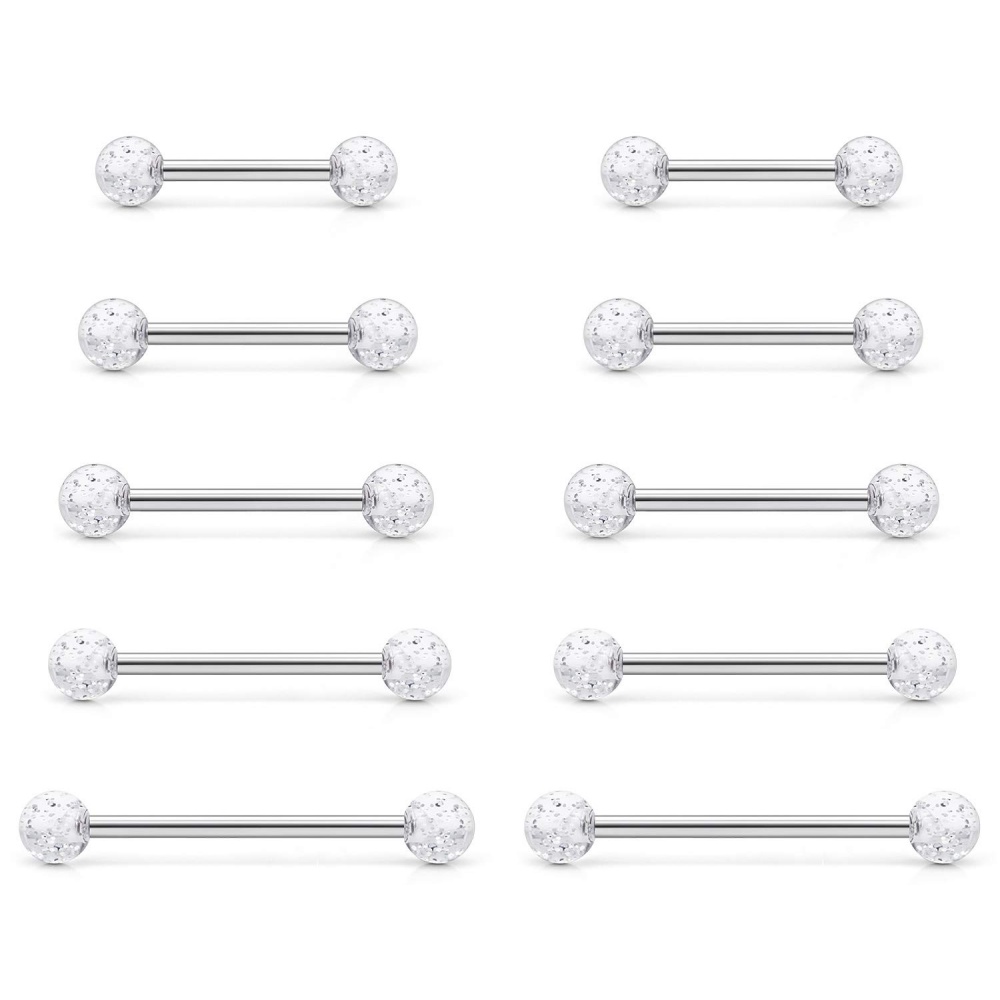 Tongue Barbell Straight - 14 G手術鋼直帯刺-男女の舌と乳頭輪-長さ12/14/16/18/22 mm-穿孔ジュエリー