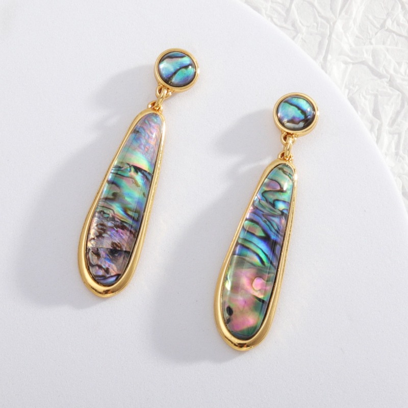 Body Jewelry Brands - アワビ貝殻紙水滴曲線幾何学ペンダントイヤリングゴールドカラーチャームボディブランドジュエリー