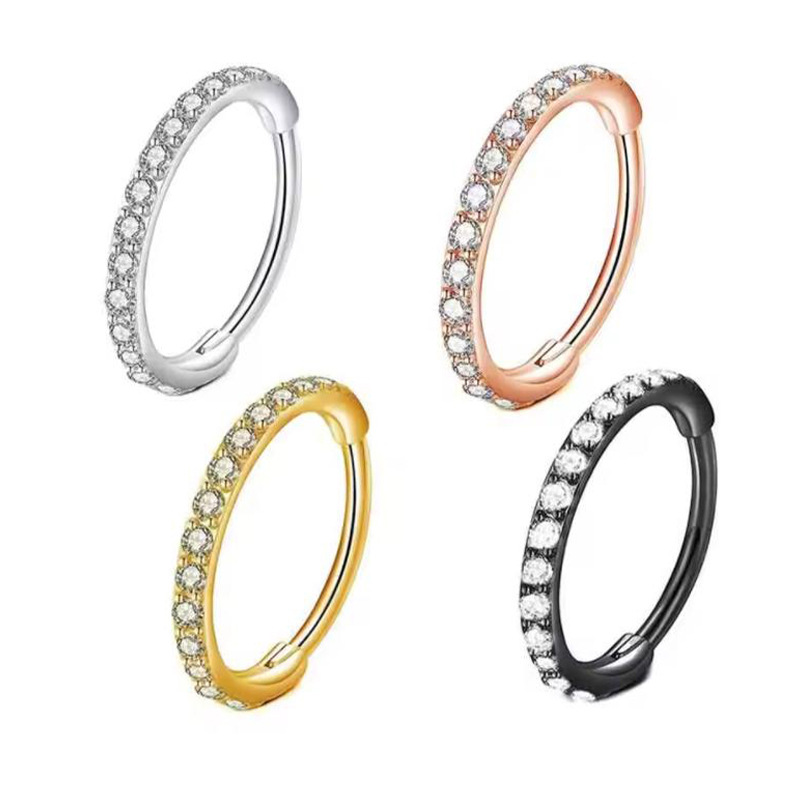 Body Jewelry And Earrings - 16GクリアCZノーズリングフープ 316Lサージカルステンレス シームレスシルバーセプタムリング クリッカージュエリー 軟骨イヤリング 耳ピアスフープ
