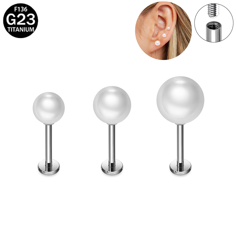 Flat Back Labret Stud - ASTM F136チタンパールイヤリング、女性用リップスタッド、軟骨、トラガス、ヘリックスピアスジュエリー、フラットバックラブレットスタッドボディジュエリー
