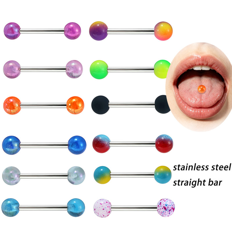 Tongue Barbell Straight - 50個/ロット ステンレス製ストレートタンバーベルボール 外ネジ式舌ピアスジュエリー パンク レディース メンズ向け