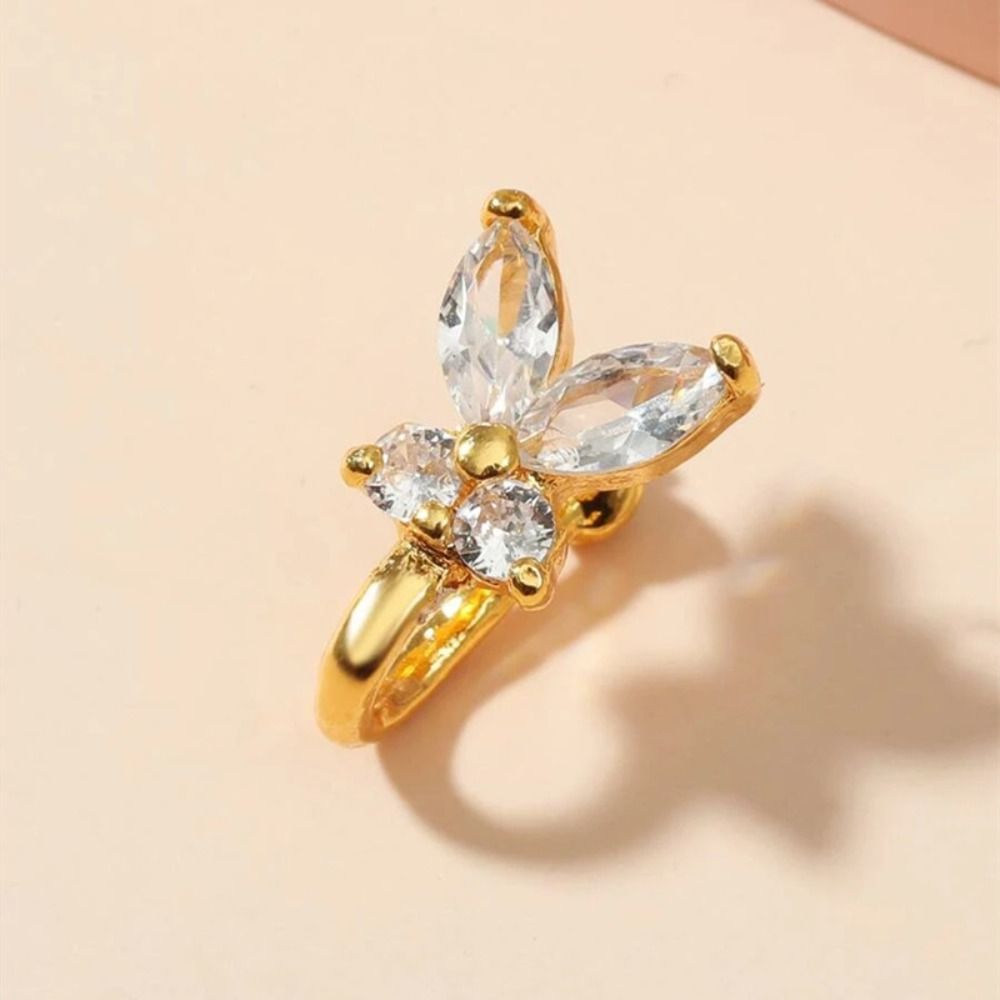 Body Jewelry Ear Piercing - ラインストーンバタフライノーズリング ジルコン銅製クリップオンノーズフープリング ボディジュエリー フェイクピアス ノンピアス イヤークリップ