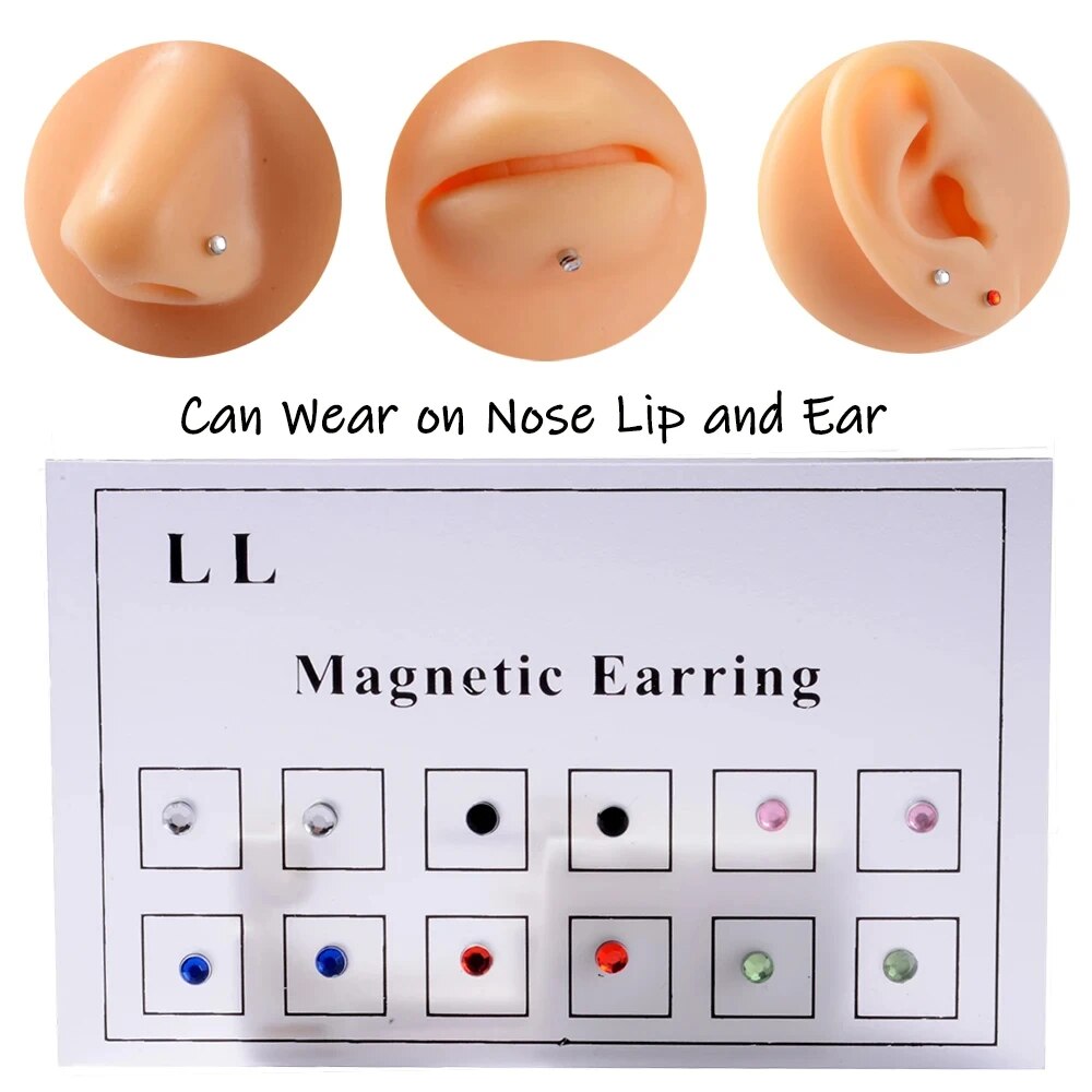 Body Jewelry And Earrings - ドリルされていない磁気イヤリング,偽のイヤスタッド,耳珠,アンチエイジング,リップラベル,ノーズ,ジュエリー,カード,12個