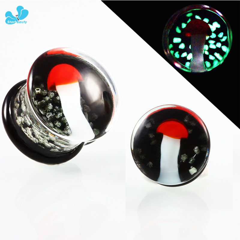 Body Jewelry Brands - 新ブランド 1 ペア Mangic 発光キノコガラス耳栓トンネルゲージトンネルボディピアスジュエリー耳エキスパンダー 8-16