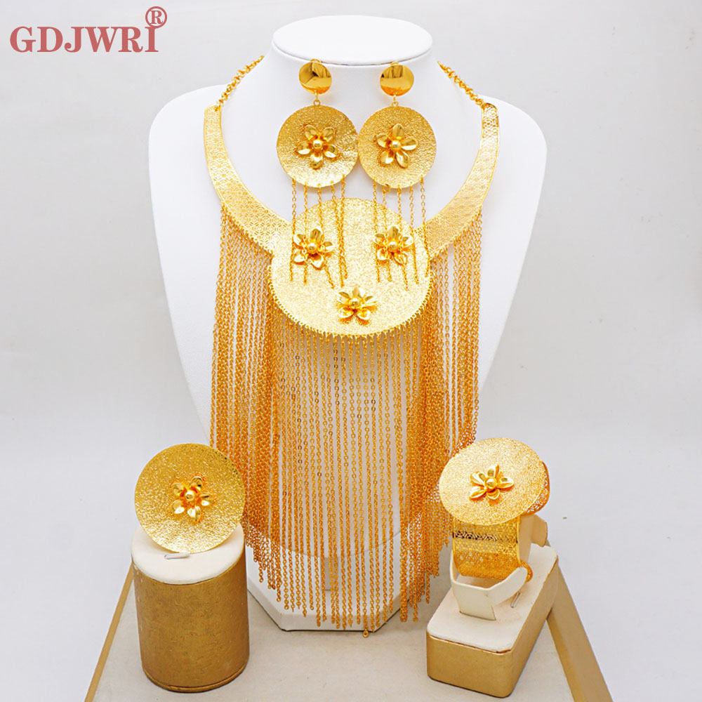Body Jewelry Dubai - ナイジェリア・ドバイ豪華ジュエリー ロングワイドボディジュエリーセット 金メッキ レディース 宴会 結婚式