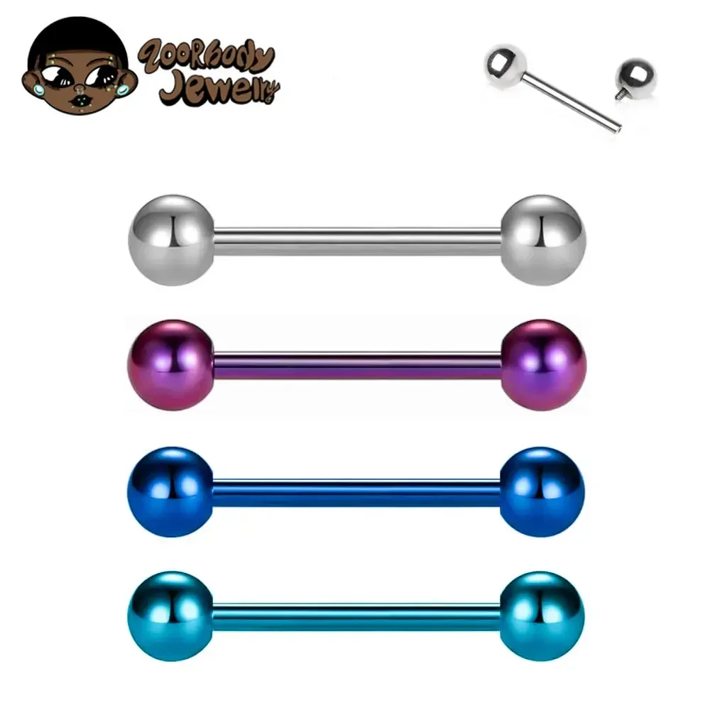 Tongue Barbell Straight - 1/10 個 F136 インプラントグレードチタン雌ねじバーベルストレートピアス 14 グラム