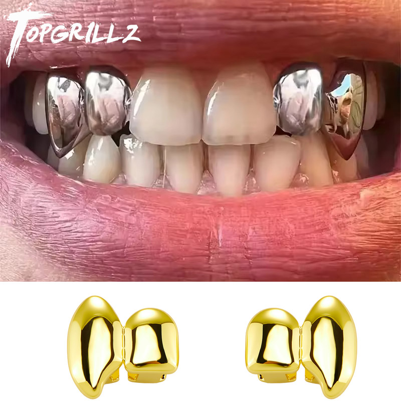 Body Jewelry Tool - TOPGRILLZ ヴァンパイア DIY ダブル牙グリルズ 光沢のある歯キャップ 取り外し可能