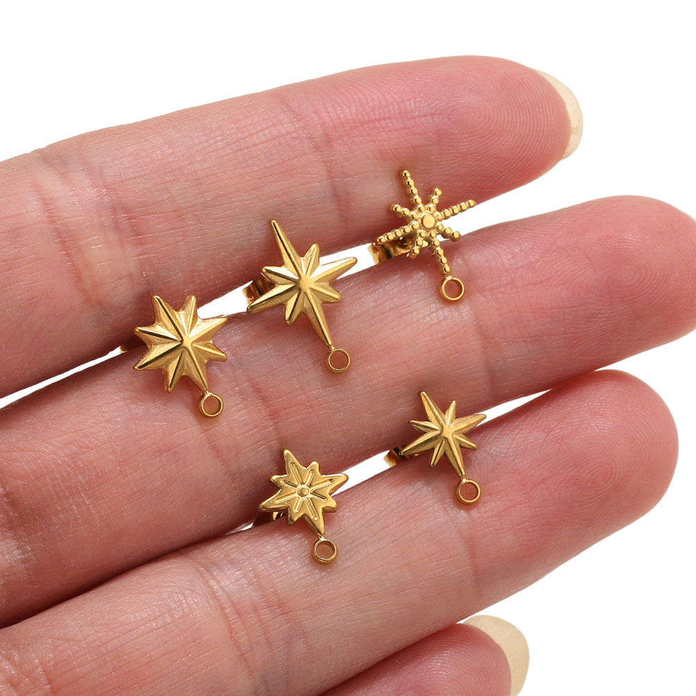 Body Jewelry Tool - 6個入りステンレス製スターピアススタッド、イヤリング製作ツール、18K PVD金メッキイヤリングピアス用ポスト、ジュエリーパーツ