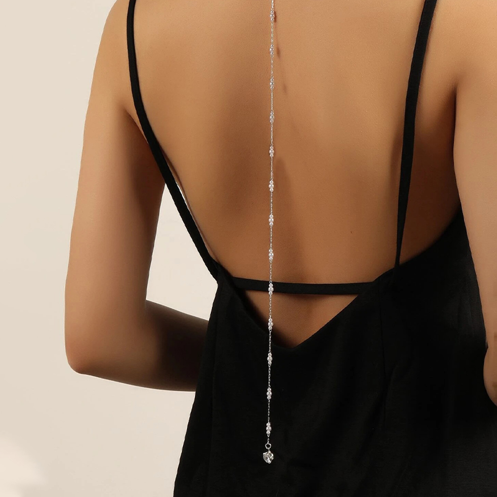 Body Jewelry Back - 女性のための真珠と石のチェーンネックレス,高級ジュエリー,夏のアクセサリー,クリスタルのボディ,結婚式のジュエリー