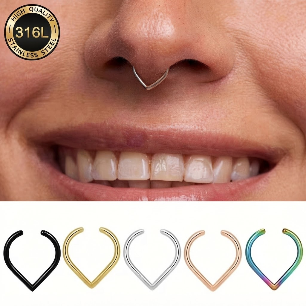 Body Jewelry And Earrings - 5個セット ステンレス製 フェイクノーズリング カフセット 調整可能 クリップ式