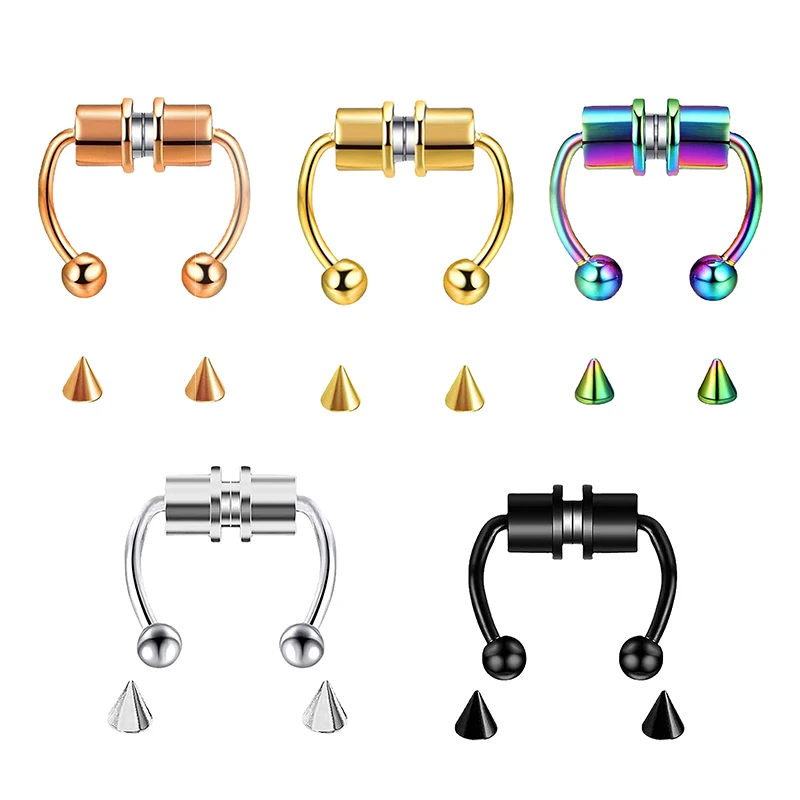 Body Jewelry Nose Ring - 偽ピアス鼻リングフープセプタム非ピアスノーズクリップロック HipHoop ステンレス鋼マグネットファッションパンクボディ女性ジュエリー