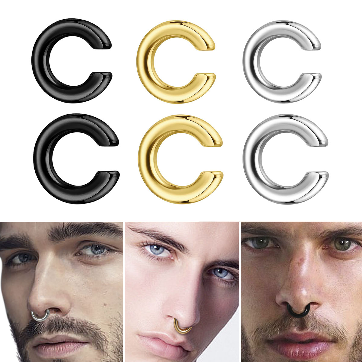 Body Jewelry And Earrings - 1pc 誇張された c 型非ピアス鼻リング偽ピアス非ピアス耳骨クリップ男性の耳カフイヤリング