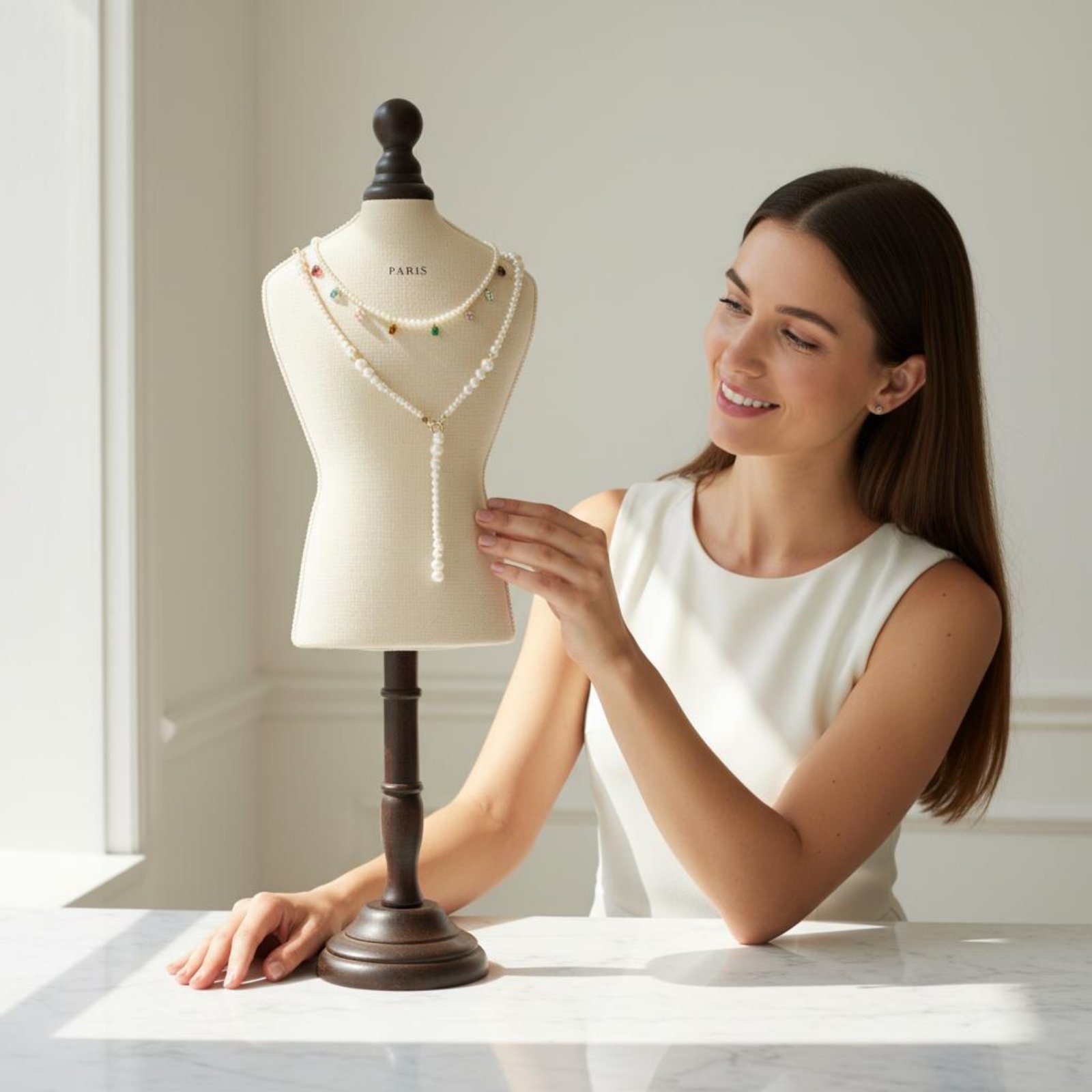 Body Jewelry Shop - ネックレスディスプレイバスト木製ベースジュエリーバストスタンドジュエリーマネキンスタンド頑丈な店舗用什器ショーウィンドウ用
