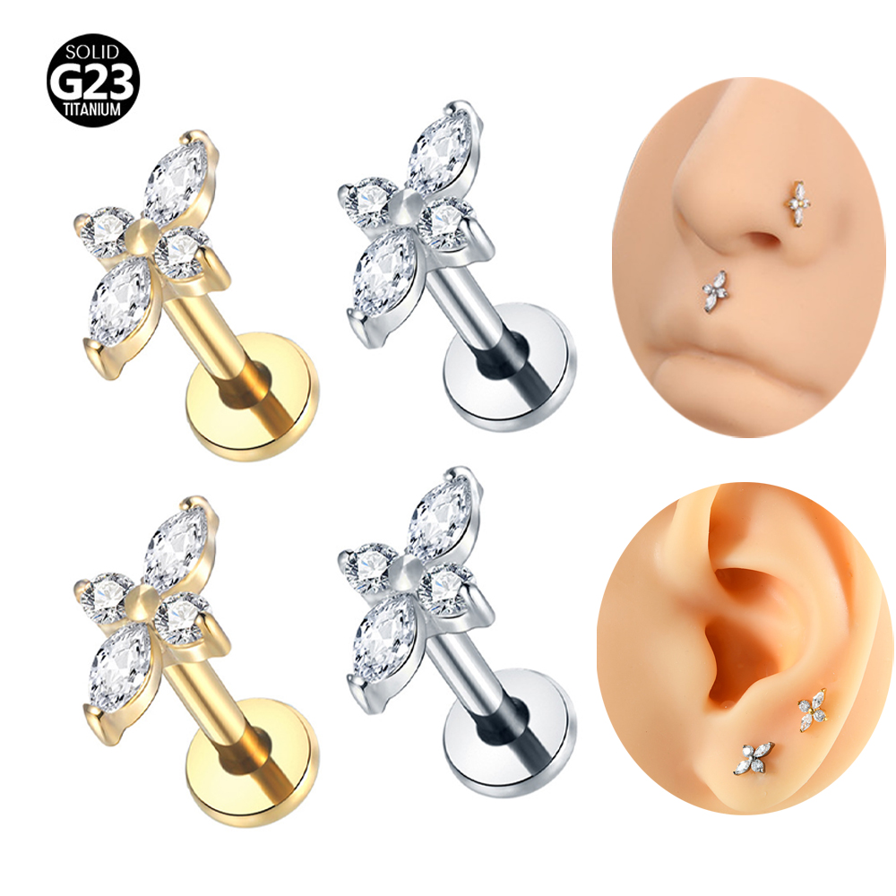 Flat Back Labret Stud - 1PC G23 チタン製ラブレットピアスジュエリー フラットバックイヤリング ヘリックス コンチ
