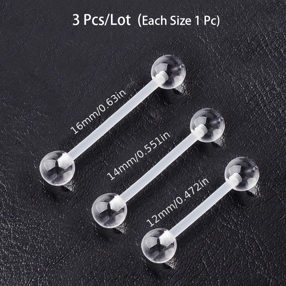 Body Jewelry Stores - 3 ピース/セット (各サイズ 1 ピース) ソフト透明不可視アクリルバーベルロッド舌小帯ピアススタッド舌ピアス