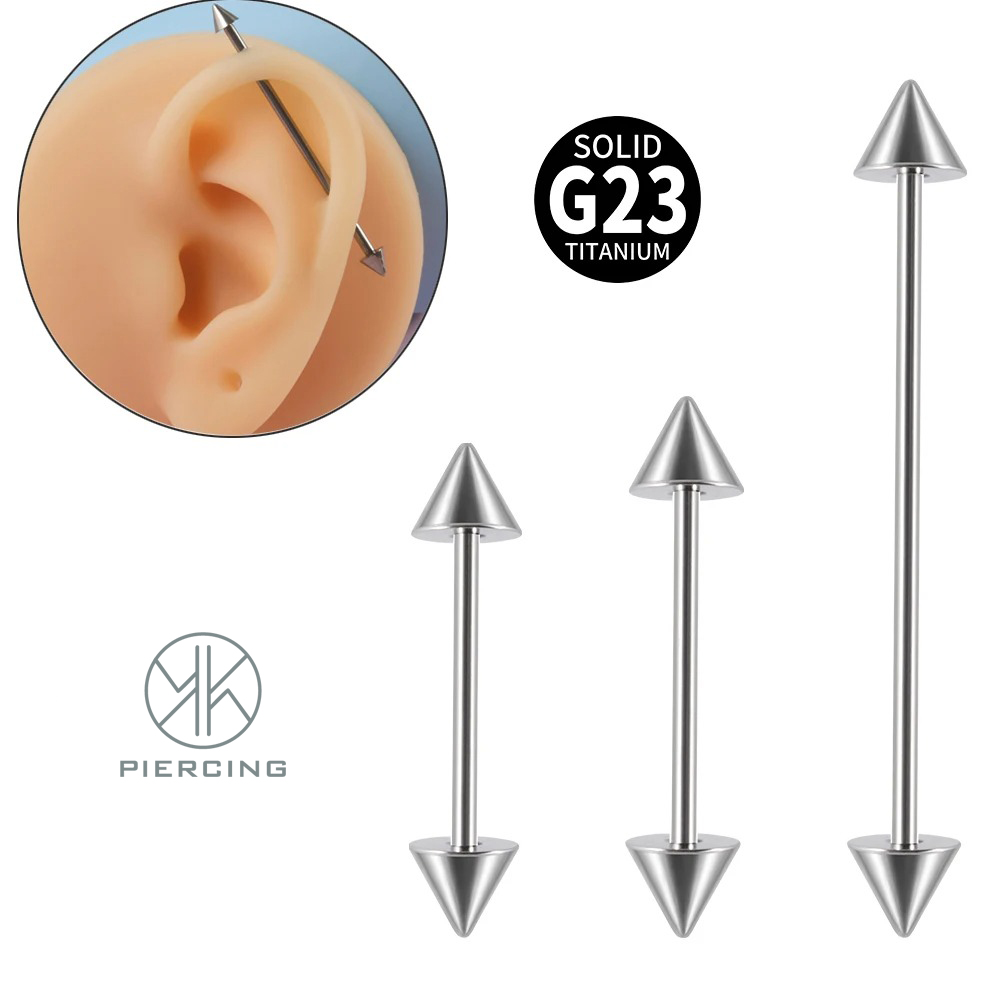 Tongue Barbell Straight - 1件G 23チタンコーン工業バーベル螺旋軟骨耳カバー舌刺直棒身釘