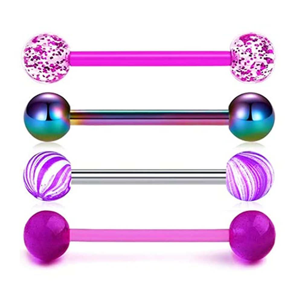 Tongue Barbell Straight - 乳首と舌の形のリング,ステンレス鋼,へそ,乳首,ボディピアス,ジュエリー,14g, 1ピース,4個
