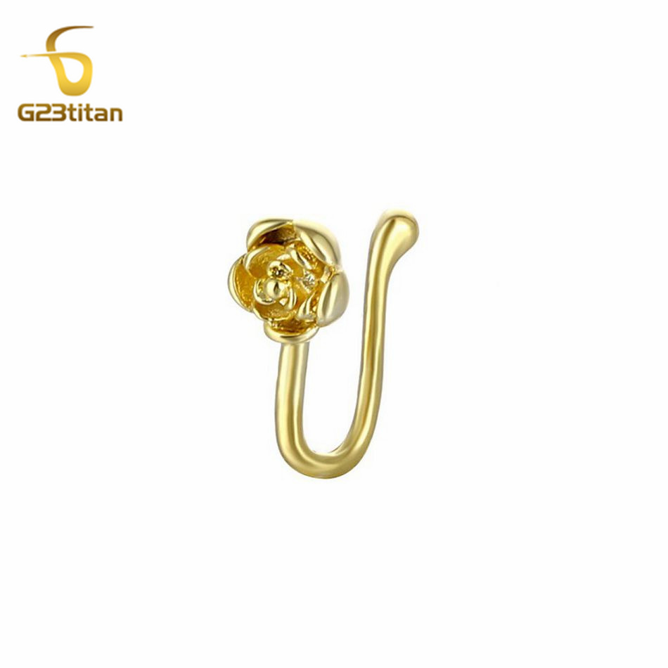 Body Jewelry Ear Piercing - 1pc クリスタル銅ローズノーズクリップ U 字型フェイクピアスゴールドカラー CZ ジルコンノーズリング耳クリップカフジュエリー装飾品