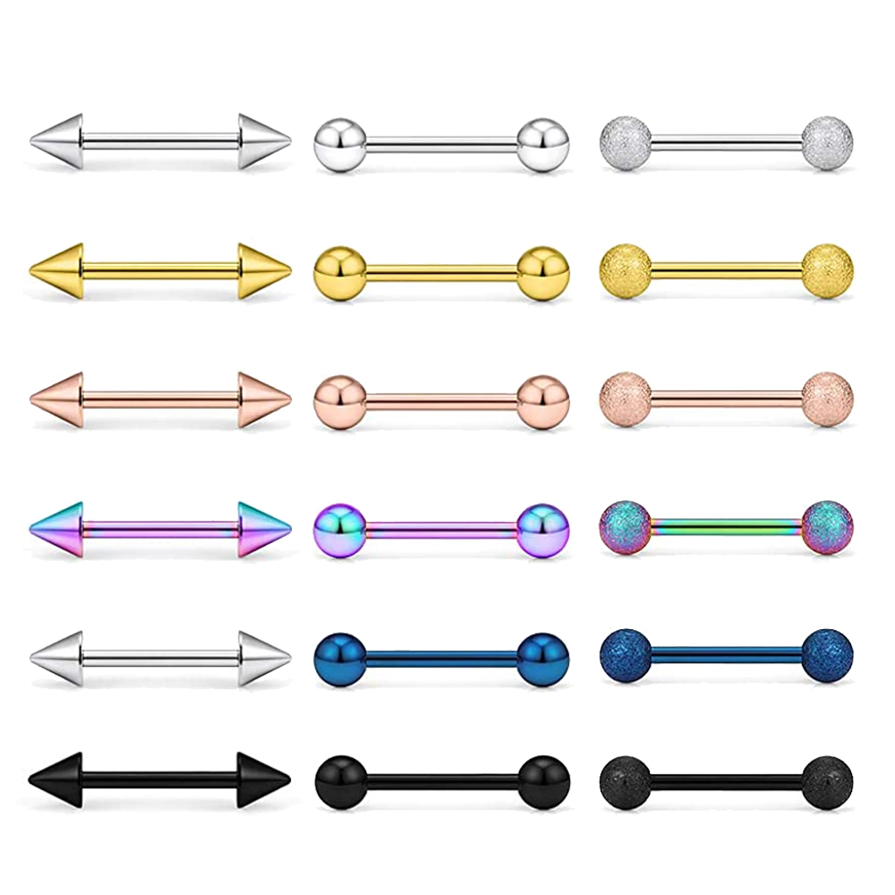 Tongue Barbell Straight - 鋼の舌の形をした外科用リング,14g,外科用鋼の形をした乳首ピアス,長いイヤリング,ねじ要素の形