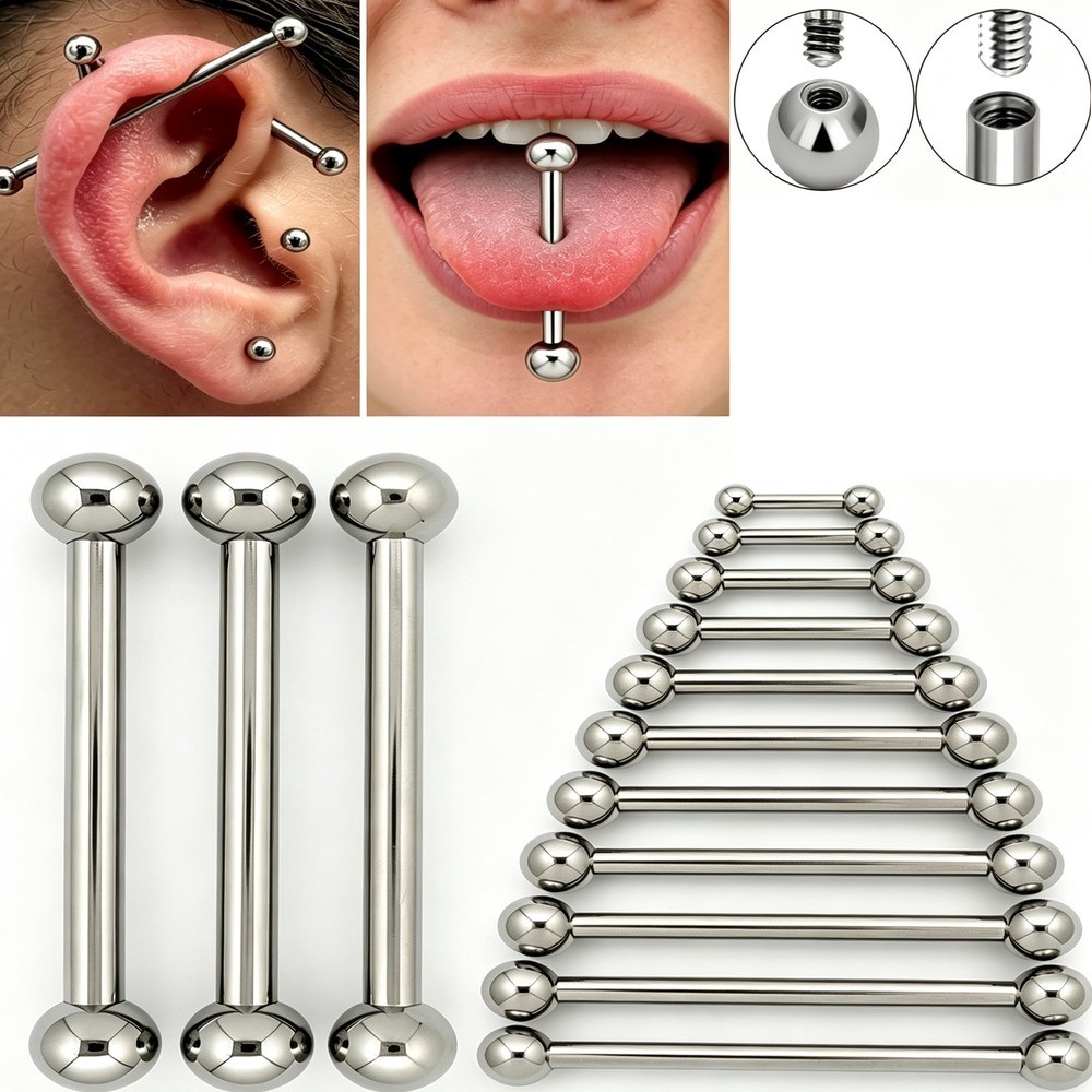 Tongue Barbell Straight - 14G 16G G23 チタン製ストレートバーベル タン、乳首、耳軟骨、トラガス、ヘリックス、眉毛ピアス、リップリング用ジュエリー