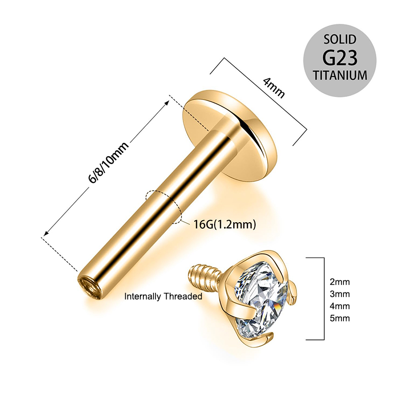 16Gチタン製インターナルネジ式フラットバックキュービックジ - Body Jewelry Back のレビューと価格