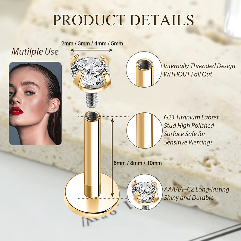 16Gチタン製インターナルネジ式フラットバックキュービックジ - Body Jewelry Back のレビューと価格