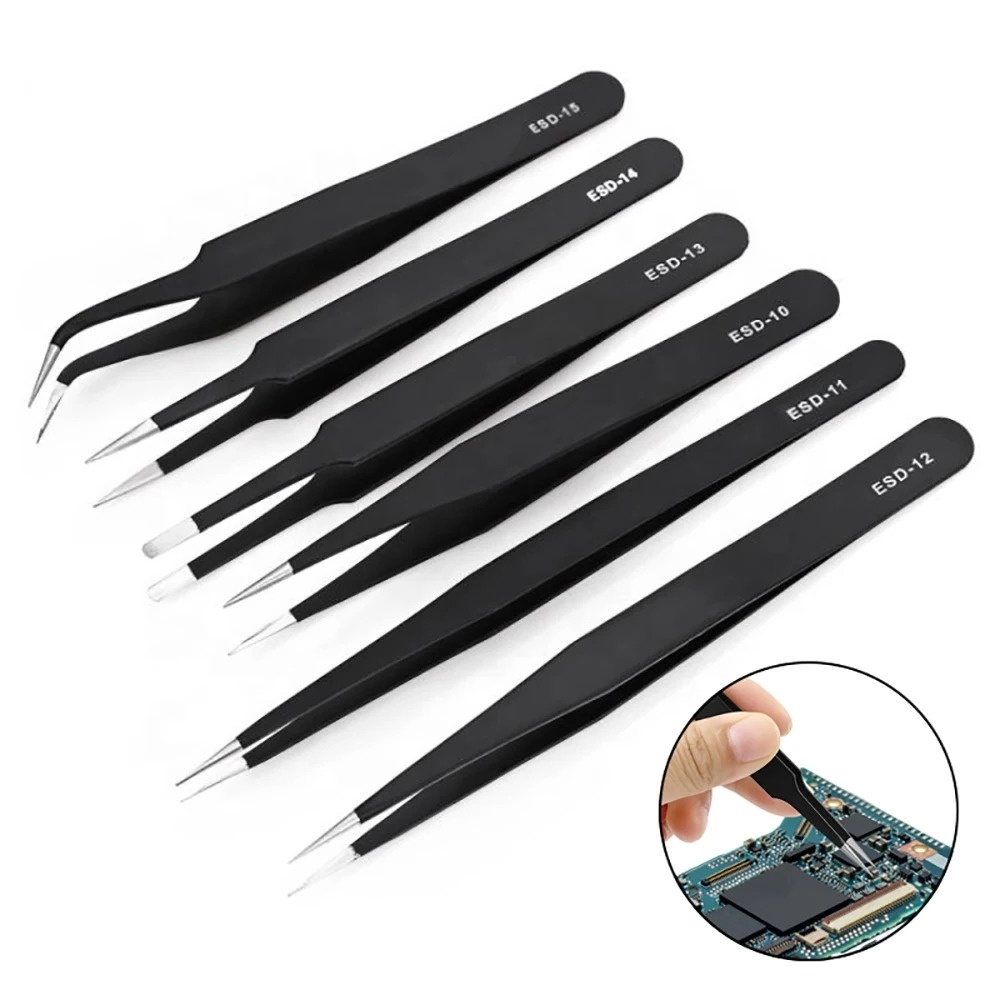 6 個のステンレス鋼帯電防止精密 ESD ピンセットノンスリ - Body Jewelry Tool のレビューと価格