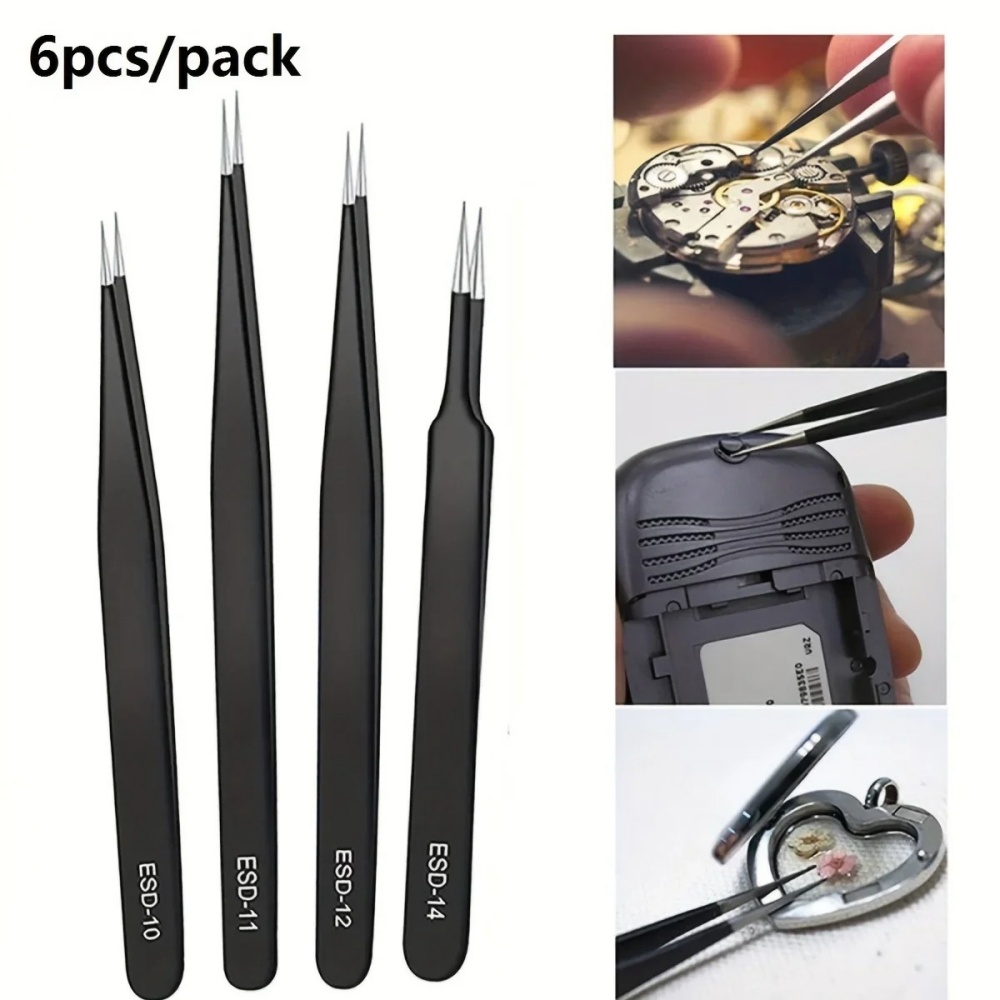 6 個のステンレス鋼帯電防止精密 ESD ピンセットノンスリ - Body Jewelry Tool のレビューと価格