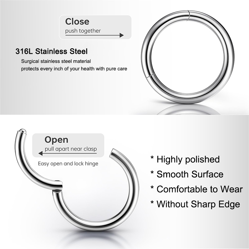 16G 316L サージカルスチール製ヒンジ付きクリッカーノ - Body Jewelry And Earrings のレビューと価格