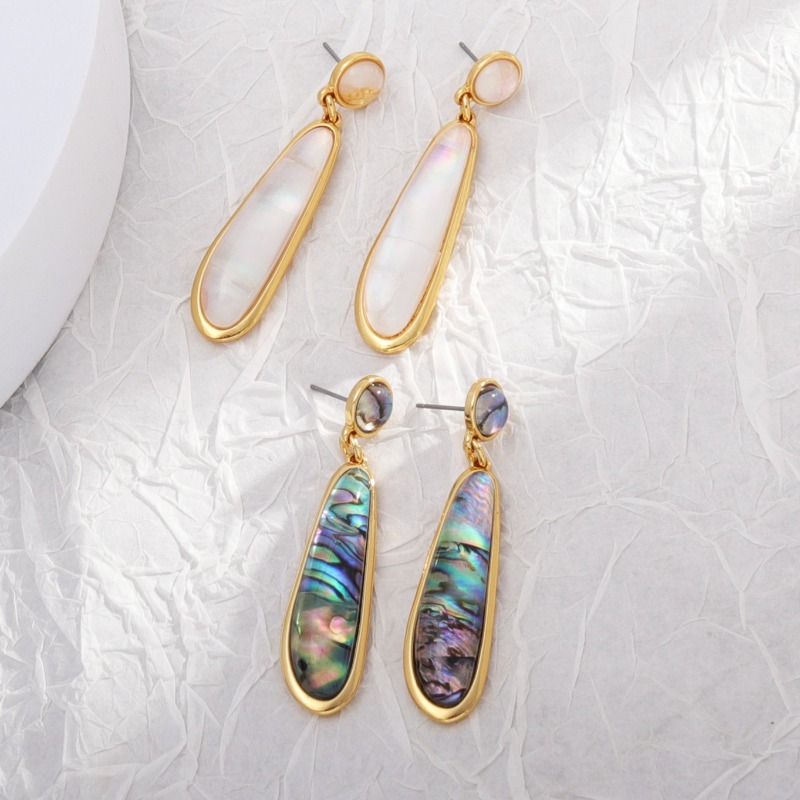 アワビ貝殻紙水滴曲線幾何学ペンダントイヤリングゴールドカラー - Body Jewelry Brands のレビューと価格