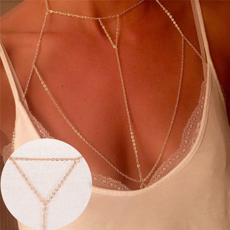 マルチレイヤーハーネスvネックレス,女性用チェーンジュエリー - Body Jewelry Gold のレビューと価格