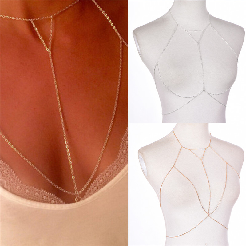 マルチレイヤーハーネスvネックレス,女性用チェーンジュエリー - Body Jewelry Gold のレビューと価格