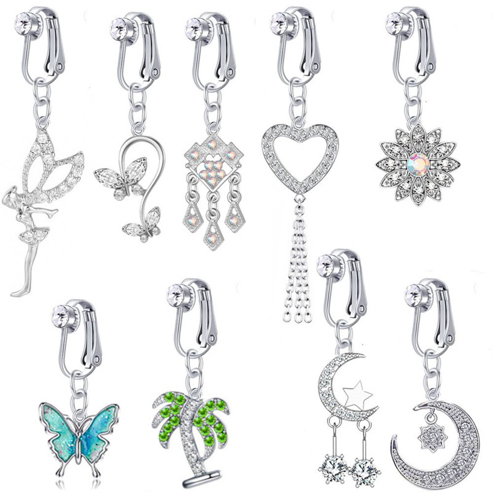 偽の腹と偽のへそピアス,へそピアス,へそ,ニペアクリップ,さ - Body Jewelry And Earrings のレビューと価格