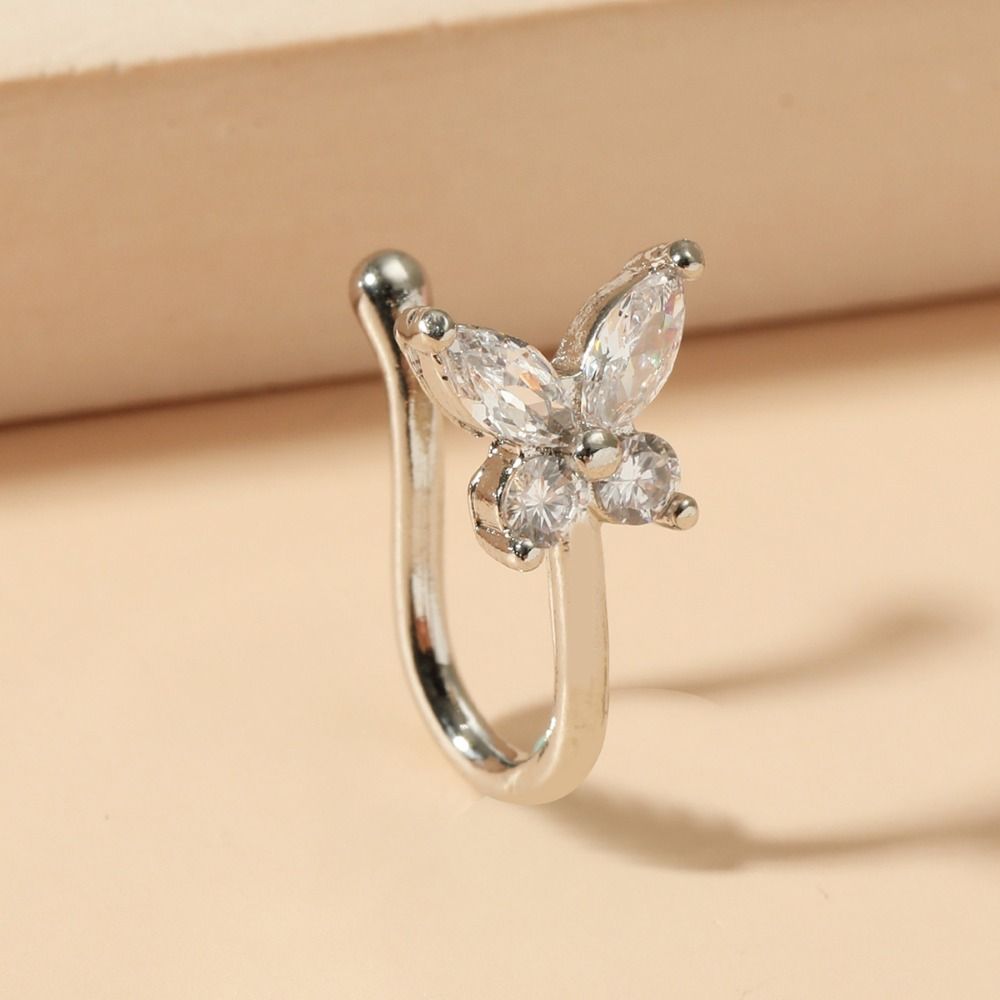 ラインストーンバタフライノーズリング ジルコン銅製クリップオ - Body Jewelry Ear Piercing のレビューと価格