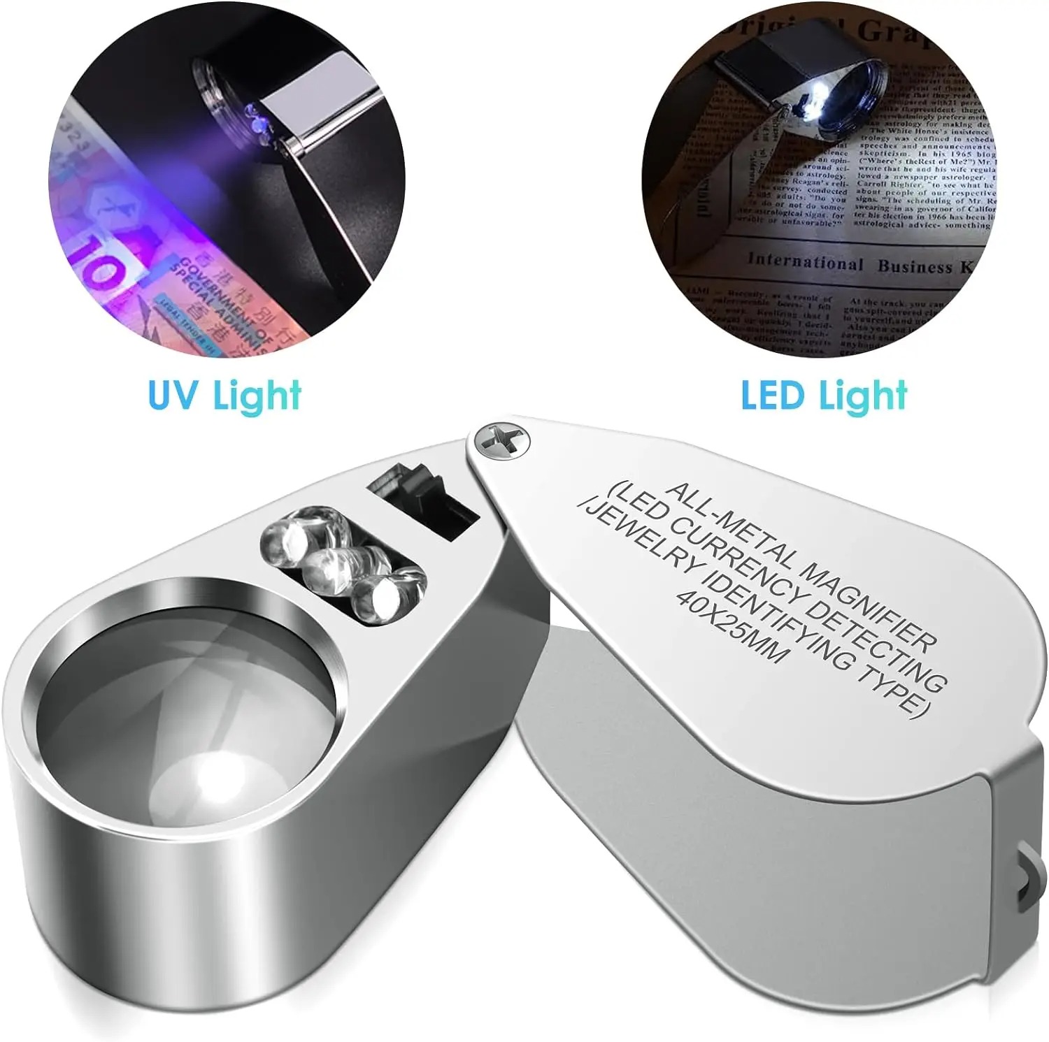 40倍照明付き宝石ルーペ、LED UVライト拡大鏡、光学ガラ - Body Jewelry Repair のレビューと価格
