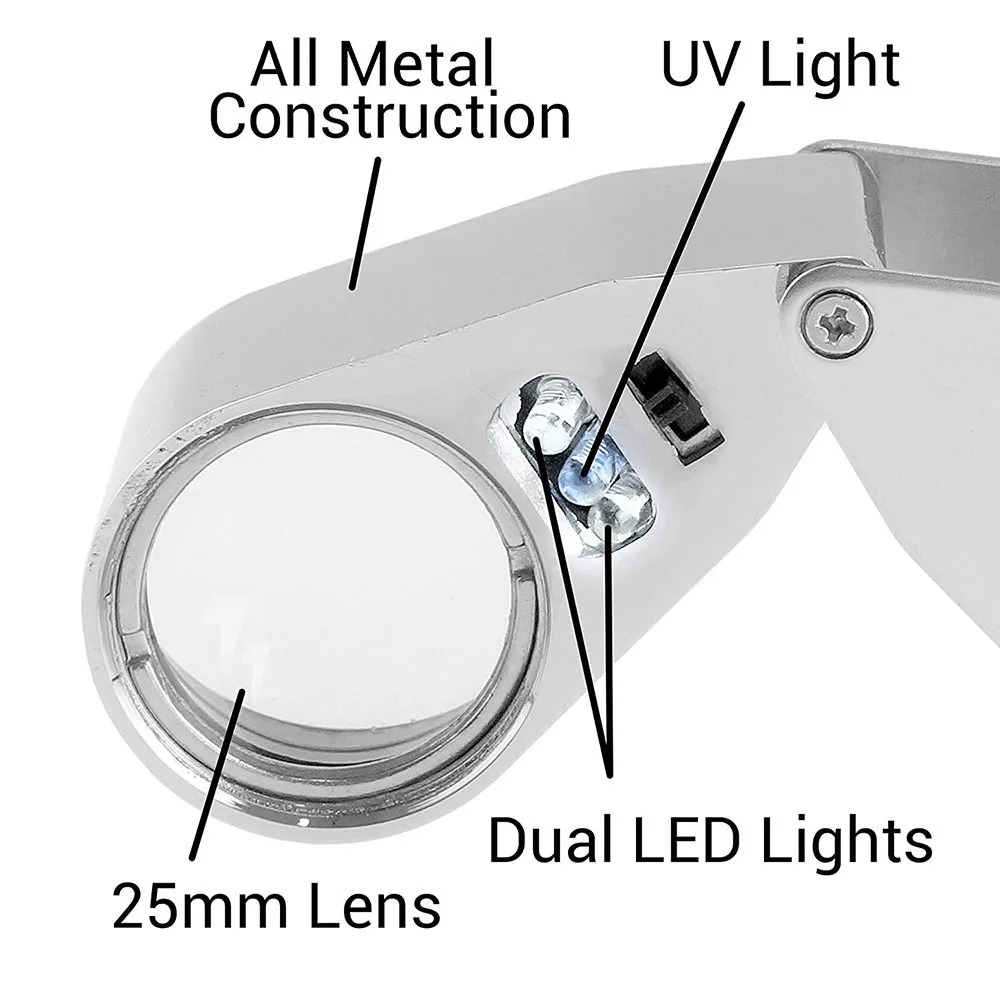 40倍照明付き宝石ルーペ、LED UVライト拡大鏡、光学ガラ - Body Jewelry Repair のレビューと価格