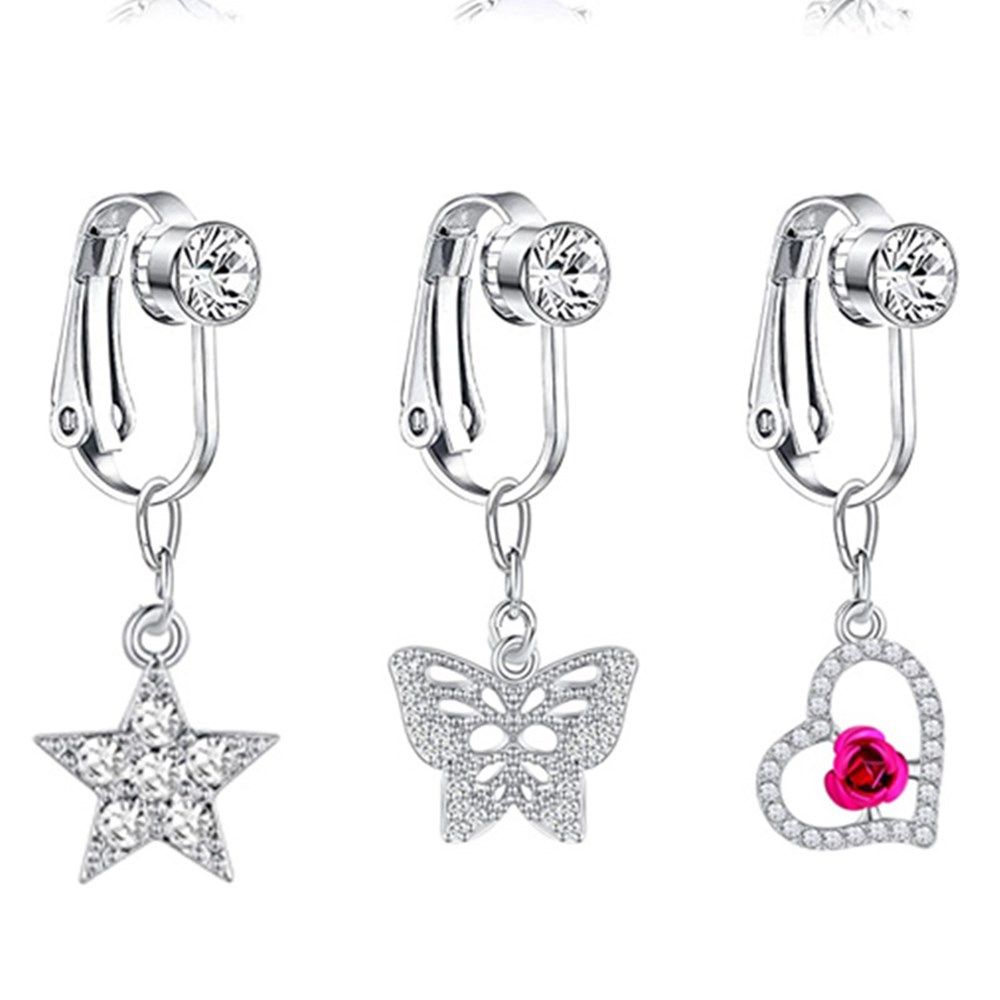 蝶々クリップ式イヤリング、ノンピアスベリーボタンリング、フェ - Body Jewelry And Earrings のレビューと価格