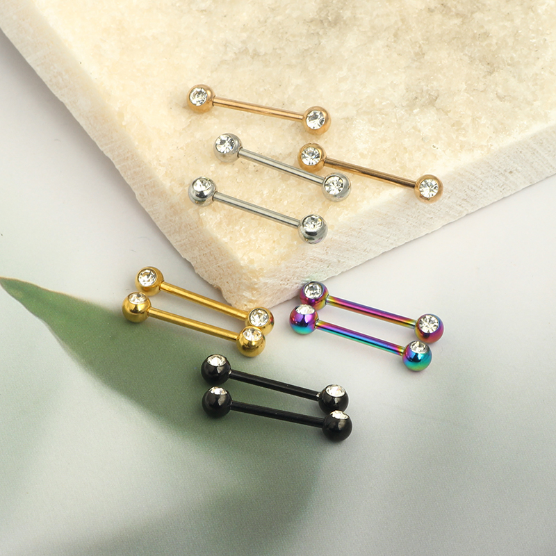 卸売ストレートバーベルクリスタル舌リング 14 グラム乳首リ - Tongue Barbell Straight のレビューと価格