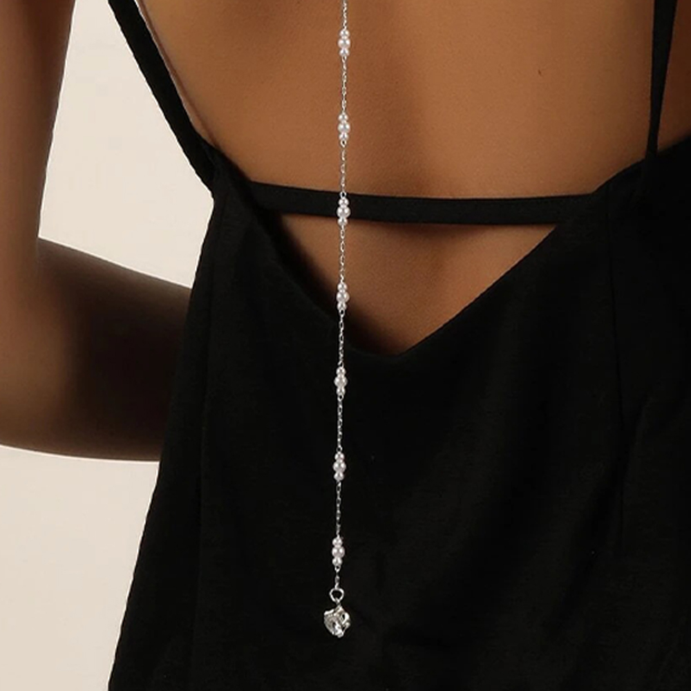 女性のための真珠と石のチェーンネックレス,高級ジュエリー,夏 - Body Jewelry Back のレビューと価格