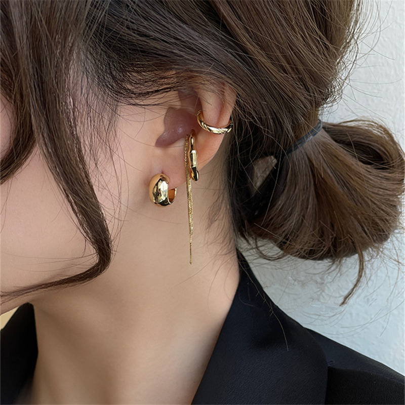 女性用タッセル付きチェーンイヤリング,ゴールドシルバーカラー - Body Jewelry Gold のレビューと価格
