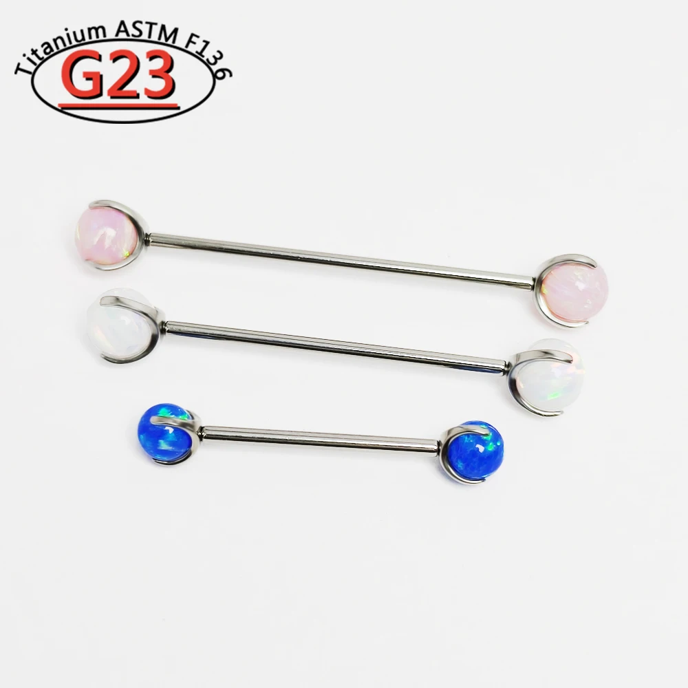 G23チタンオパールバーベルボールリングリップニップルピアス - Tongue Barbell Straight のレビューと価格