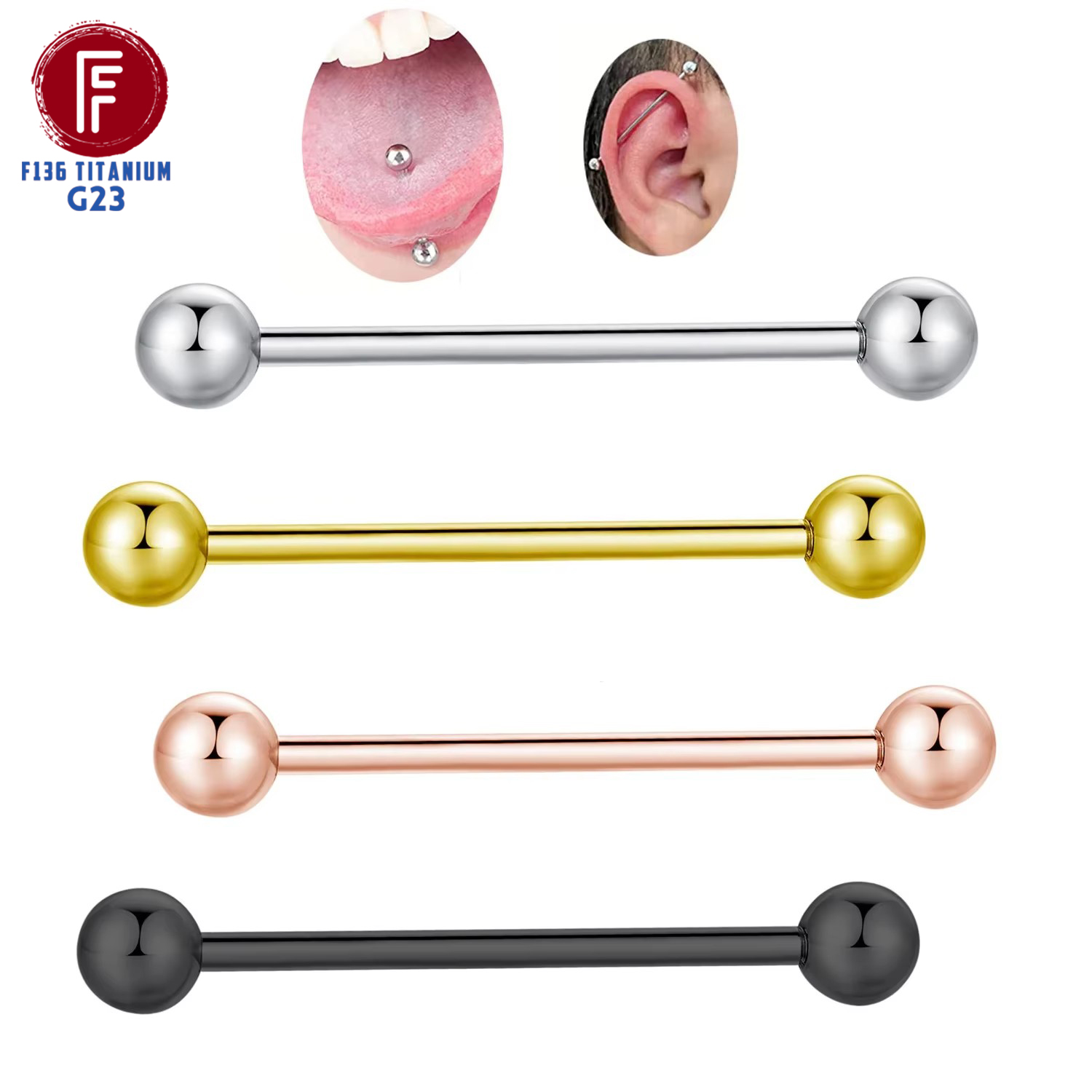 ASTM F136 チタンピアスバーベルボール舌リングリップ - Tongue Barbell Straight のレビューと価格