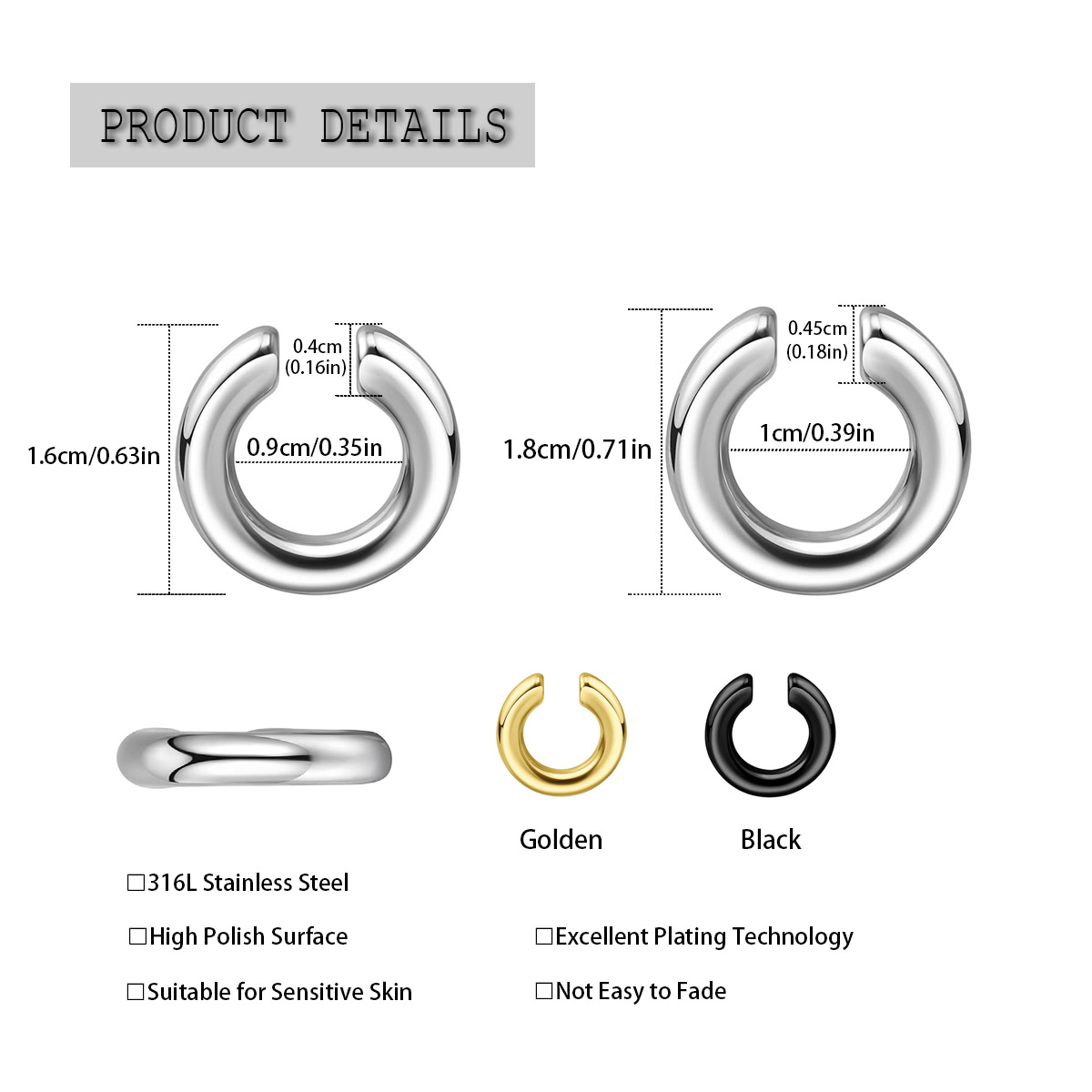 1pc 誇張された c 型非ピアス鼻リング偽ピアス非ピアス耳 - Body Jewelry And Earrings のレビューと価格
