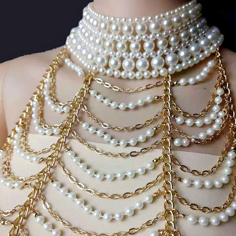 マルチレイヤーパールとパールのネックレス,パールチェーン,チ - Body Jewelry Brands のレビューと価格