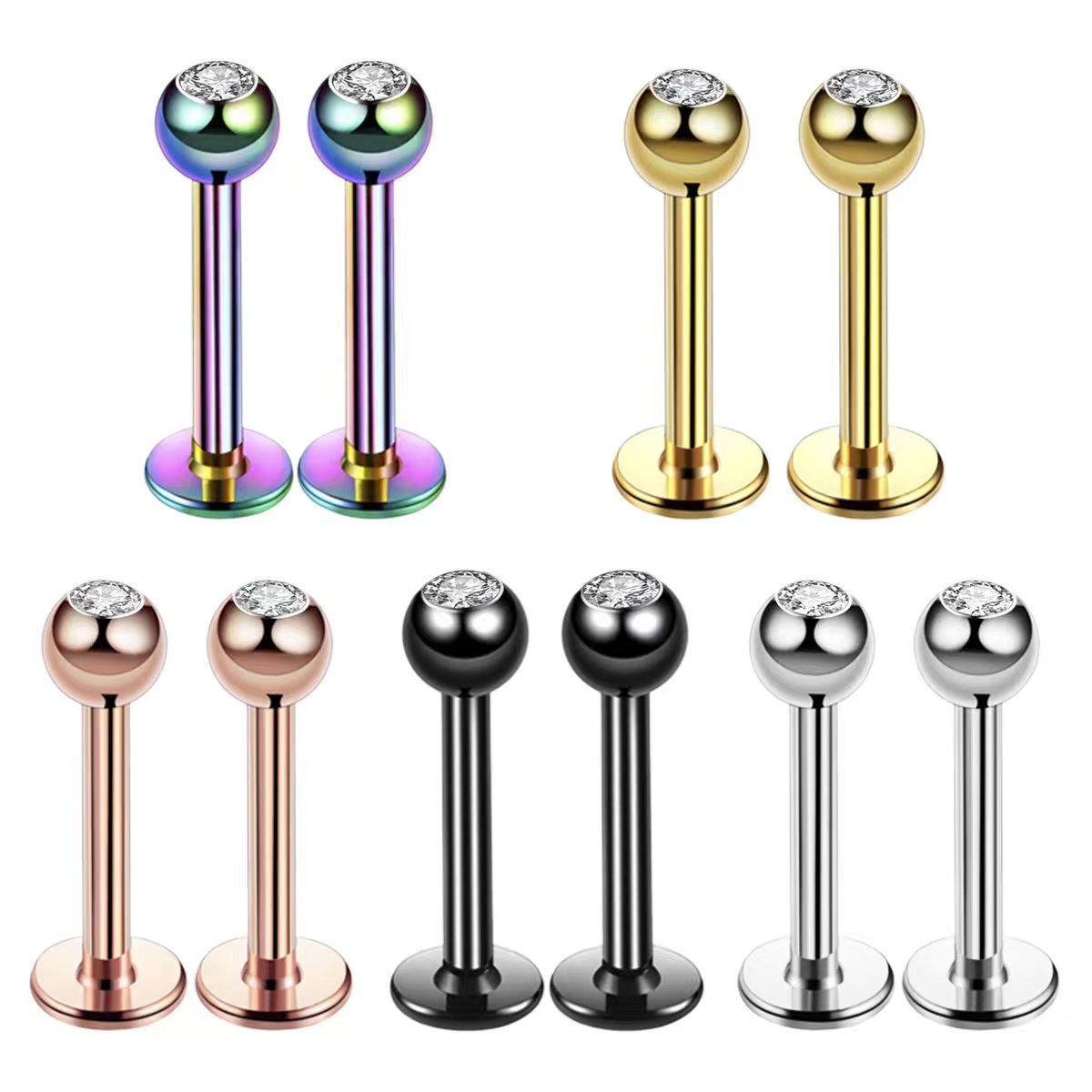 16G サージカルスチール ボールトップ CZ リップ セプ - Body Jewelry Ear Piercing のレビューと価格