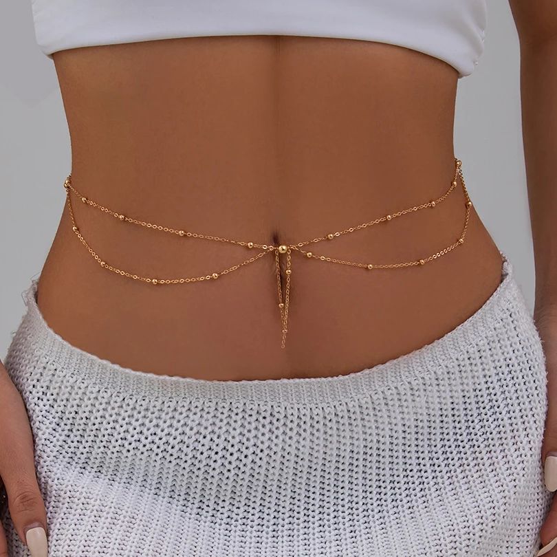 KunJoe 多層ゴールドカラーの薄いビーズチェーンウエスト - Body Jewelry Gold のレビューと価格